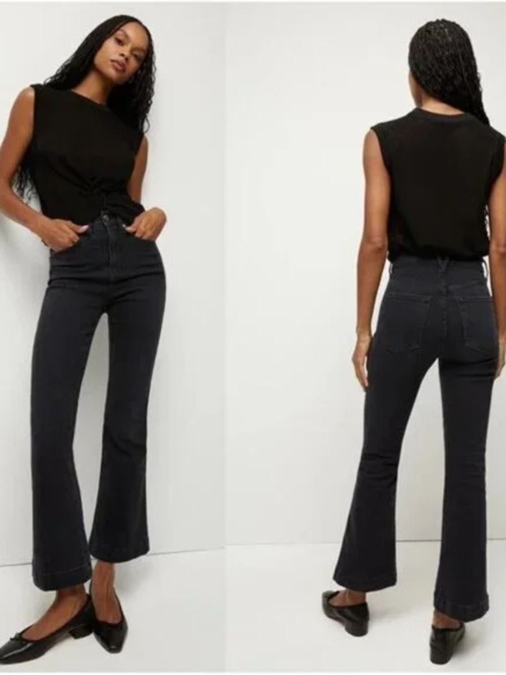 Veronica Beard Black Carson Ankle Flare High Rise Jean In Washed Onyx Size 31